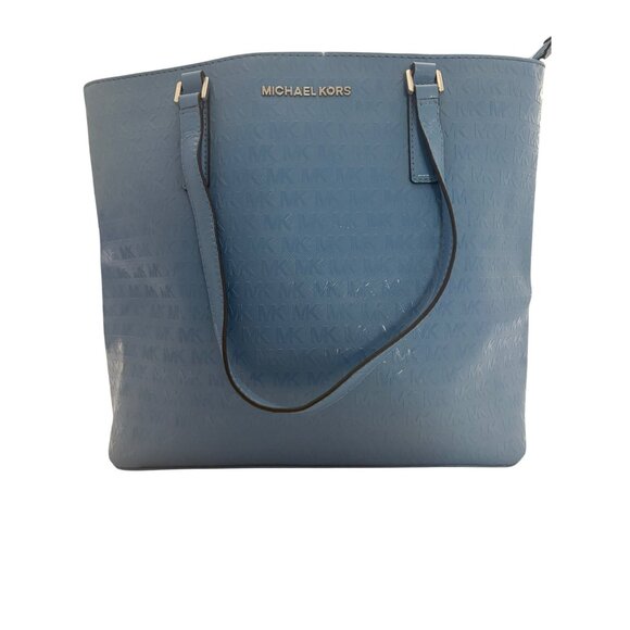 Michael Kors Blue Monogram Logo Tote Bag With Shoulder Straps - Picture 3 of 16